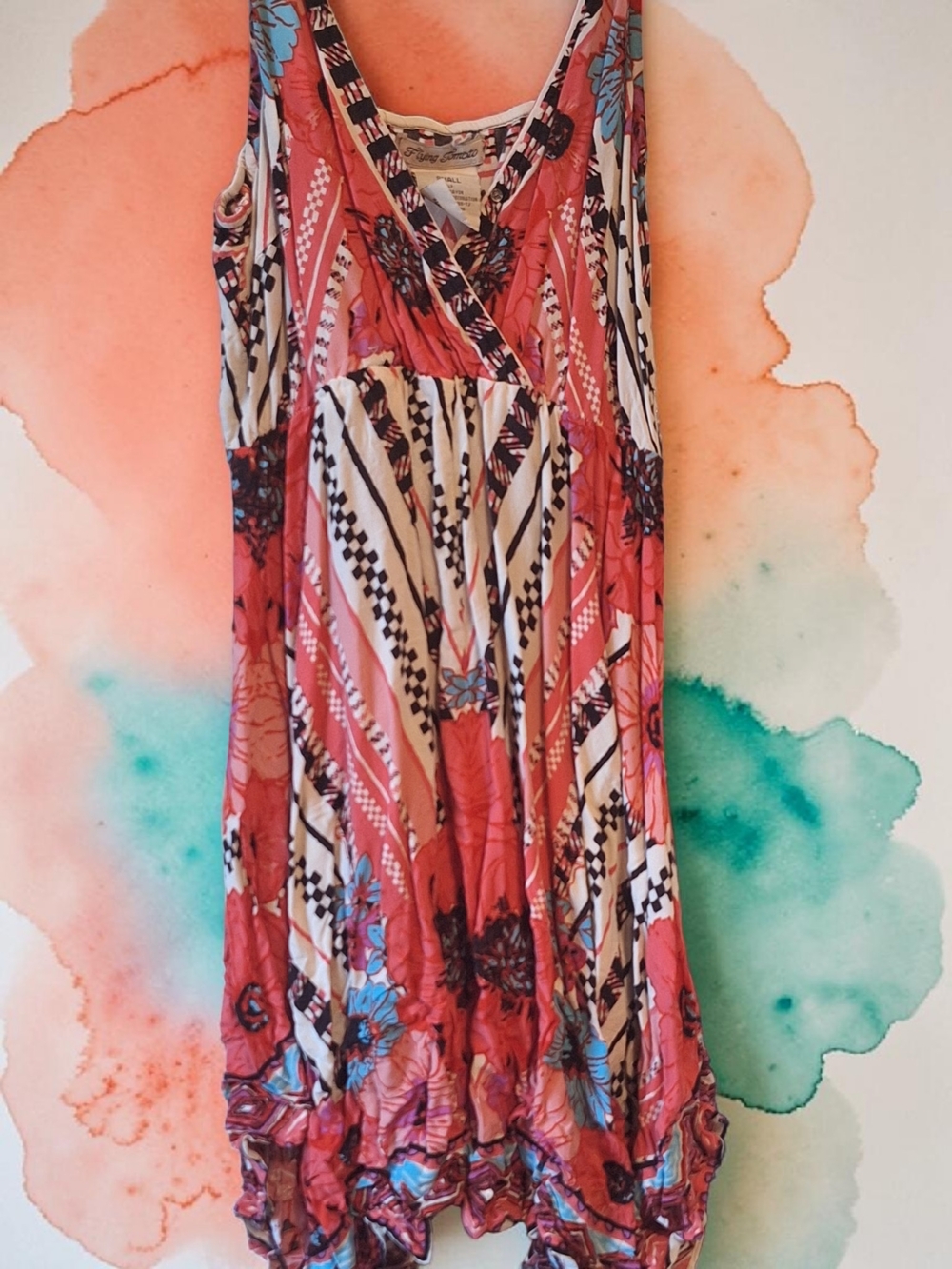 Flying Tomato Coral and Blue Floral Mini Dress